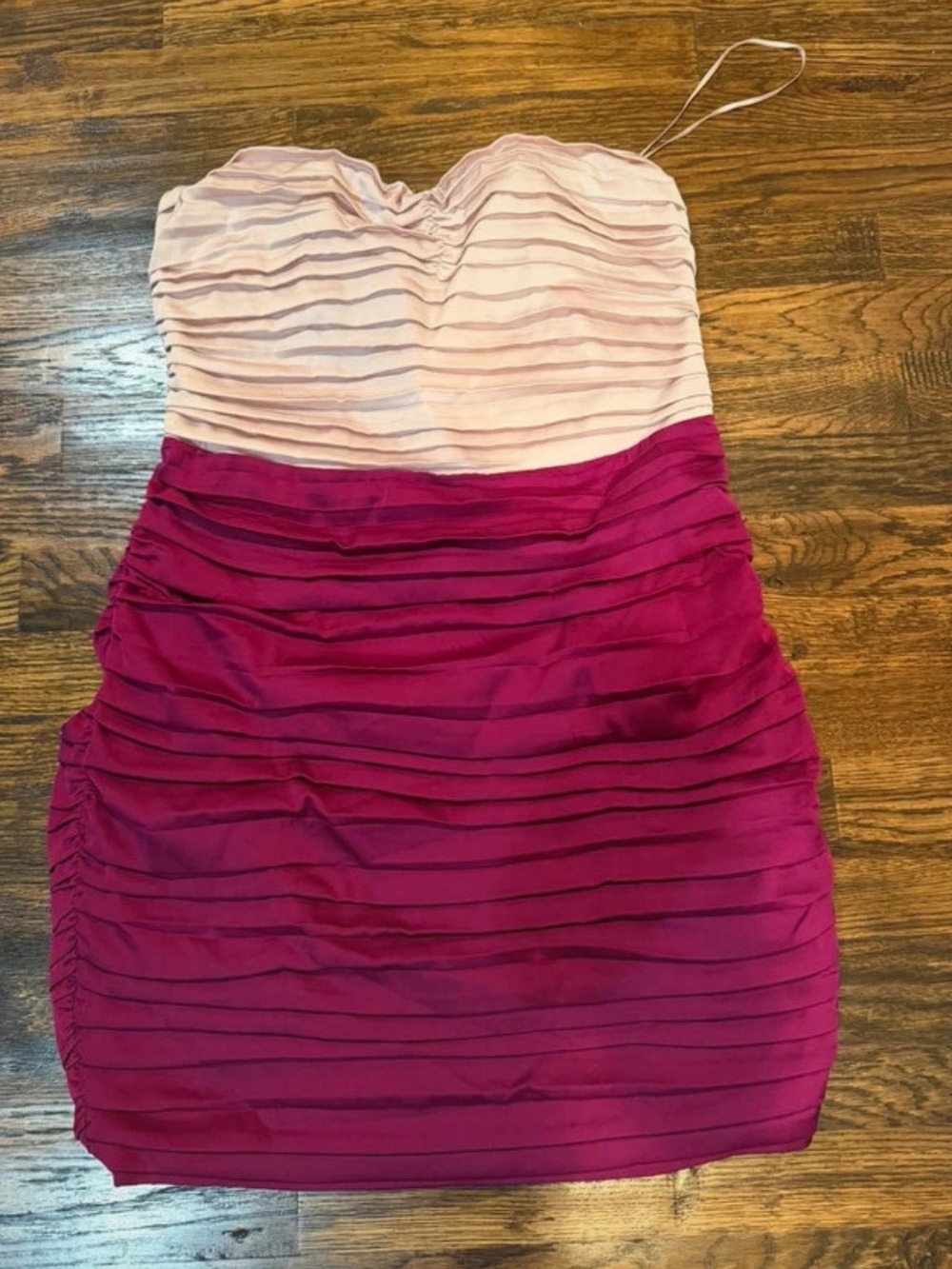 Express Strapless Two-Tone Pink and Magenta Ruched Bodycon Dress